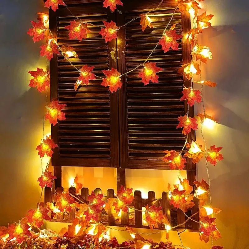 LED Thanksgiving Maple Leaf String Lights - Battery Powered Garland for Halloween & Holiday Decor