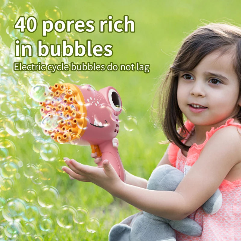 Bubble Gun with 40 Holes - Handheld Dinosaur Design for Kids' Outdoor Adventures