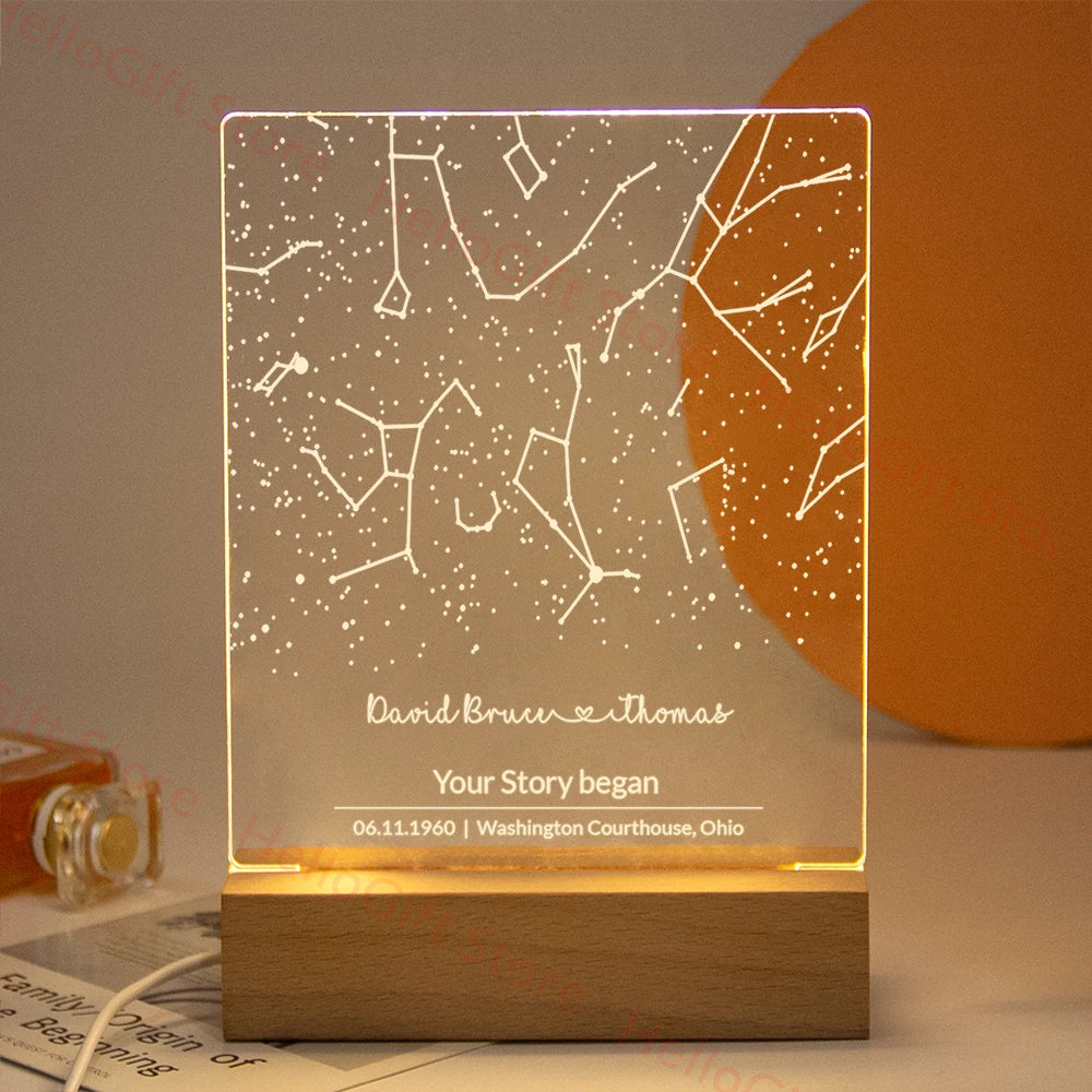 Personalized Constellation Chart Lamp | Custom Night Light for Couples