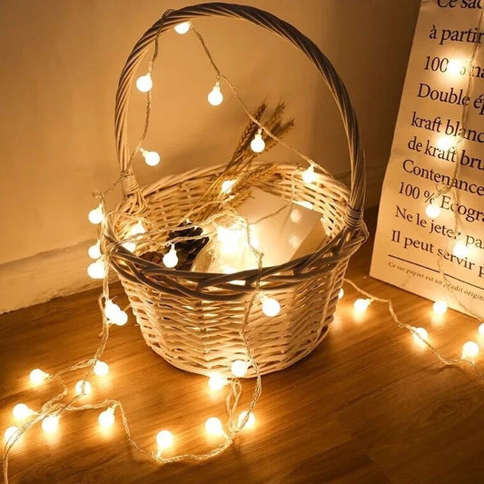 Christmas LED Ball String Lights – Outdoor USB/Battery Garland Light for Garden Decor