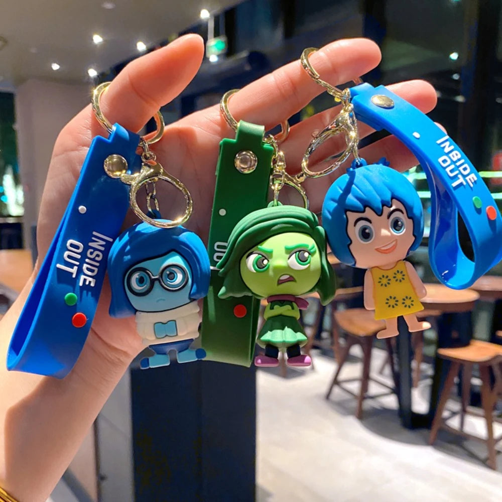 Disney Inside Out Keychains – Cartoon Joy, Sadness, Anger, Disgust & Fear Key Rings