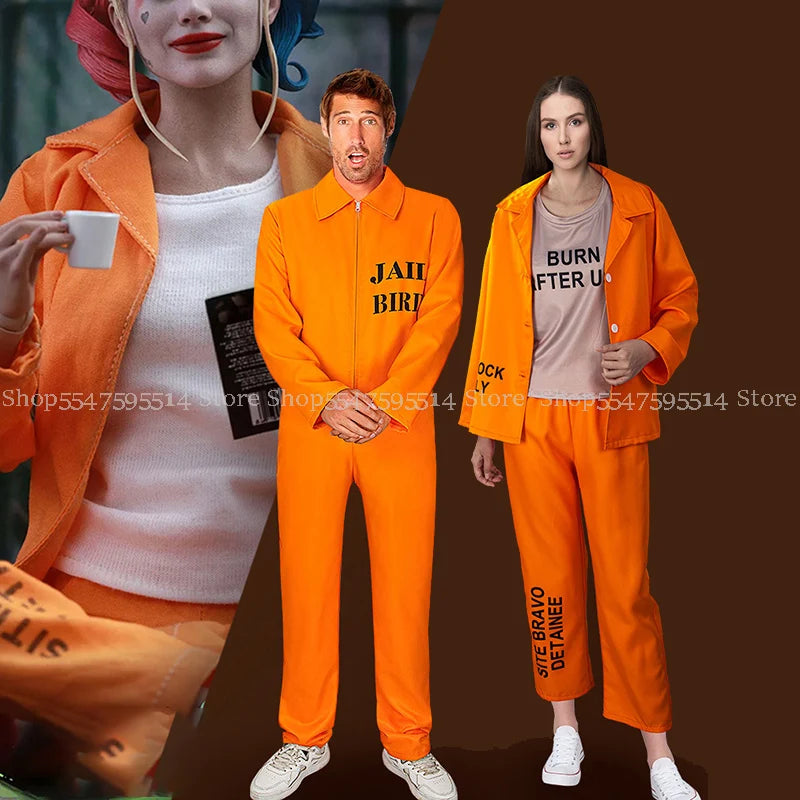 Unisex Jail Costumes - Couple Prisoner Cosplay Jumpsuits for Halloween and Parties