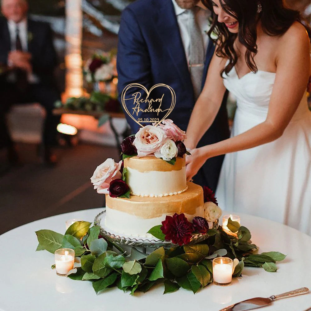 Personalized Heart Wedding Cake Topper - Anniversary & Birthday Gift