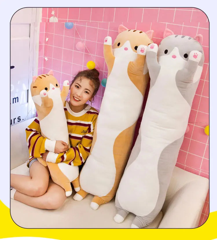 Cute Cat Pillow - Soft Plush Long Cat Stuffed Animal for Kids