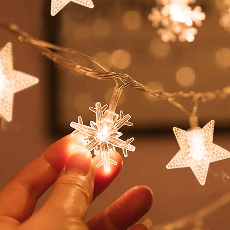 Merry Christmas Snowflake Light String - Holiday Home Decorations