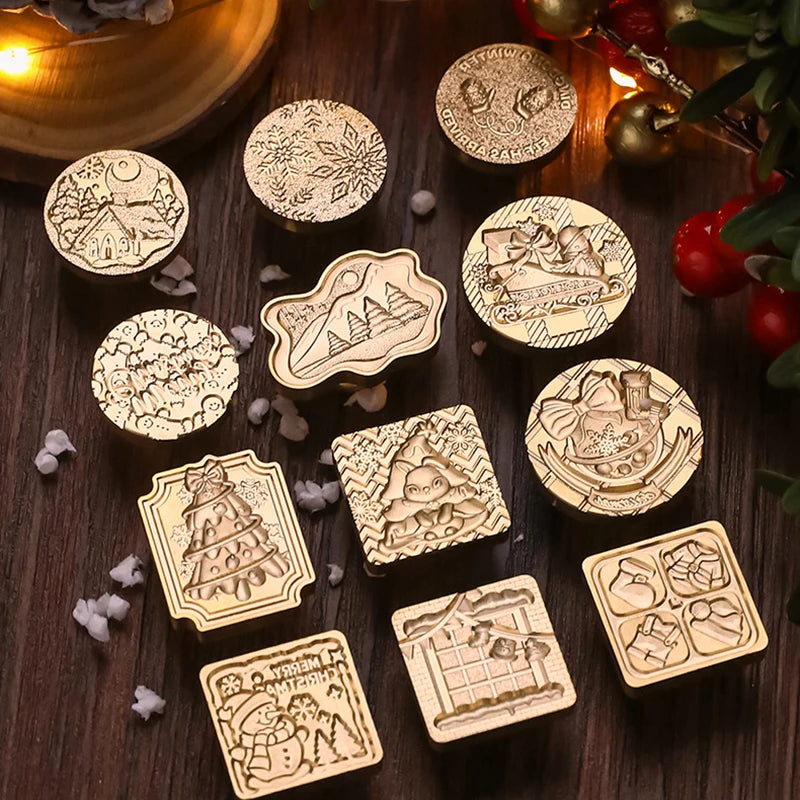 Merry Christmas Wax Seal Stamp - Snowflake & Reindeer Designs for Envelopes