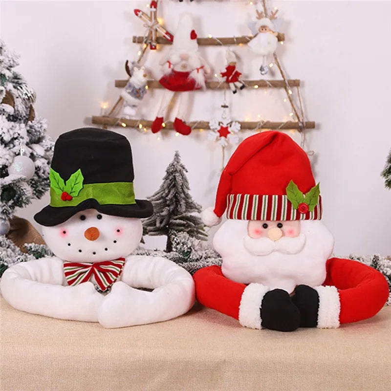 Festive Santa Claus & Snowman Tree Huggers - Christmas Decor