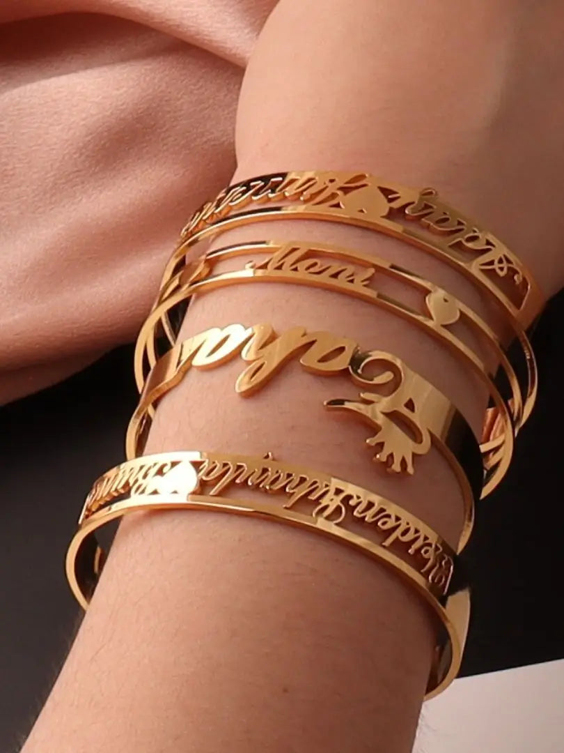 Custom Name Bangle for Girls - Double Name Bracelet Gift