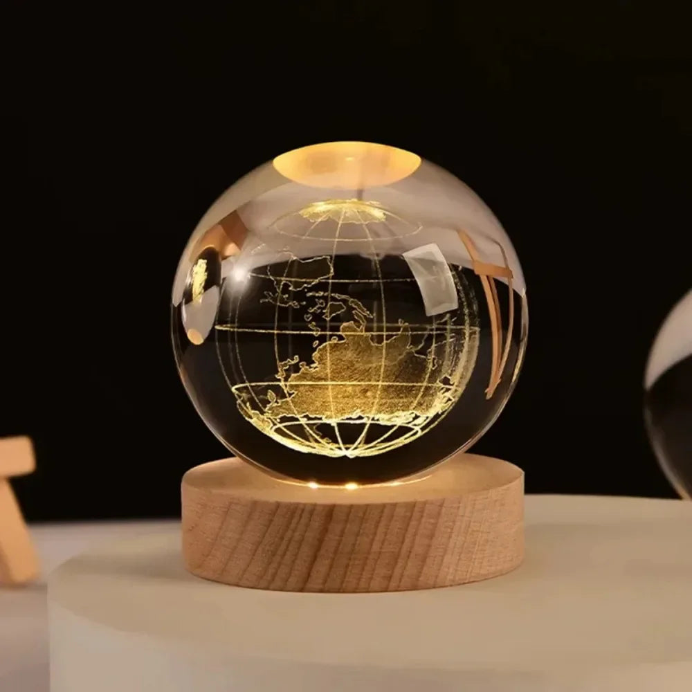 3D Crystal Ball Night Light | Laser Engraved Solar System Globe for Astronomy Lovers