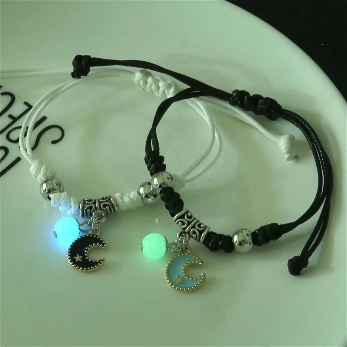 Matching Couple Bracelets - Luminous Beads with Star and Heart Charms