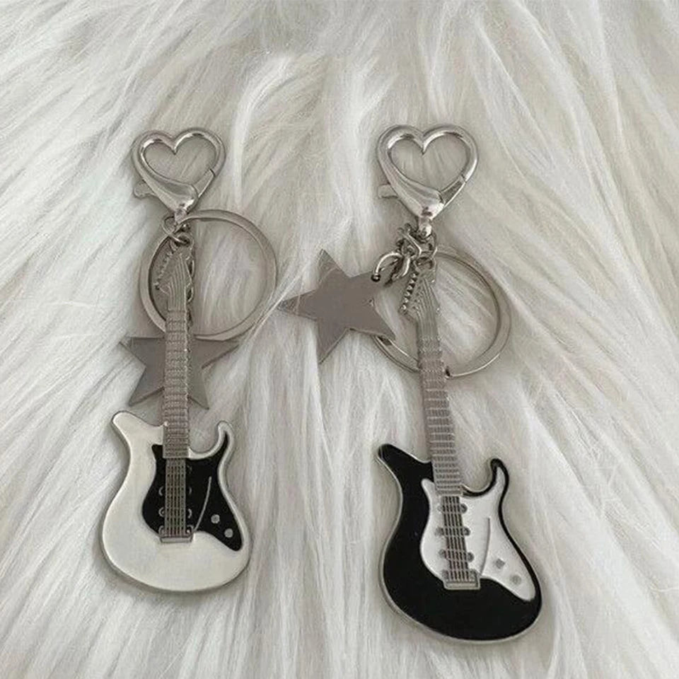 Cool Guitar Love Heart Key Chain - Trendy Punk Jewelry Gift for Him and Her