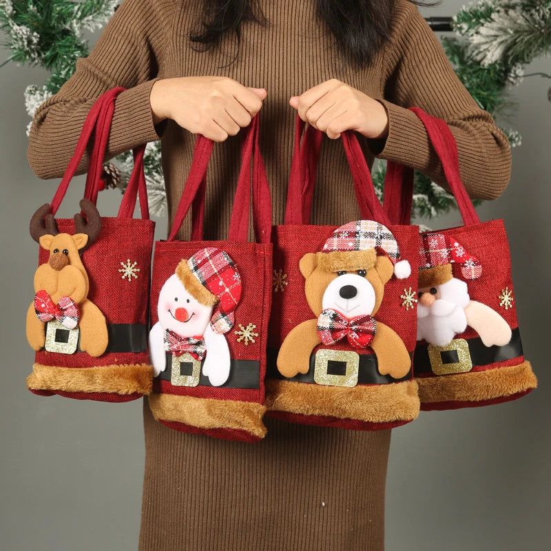 Christmas Eve Candy Handbag - Linen Cloth Storage Bag for Apples