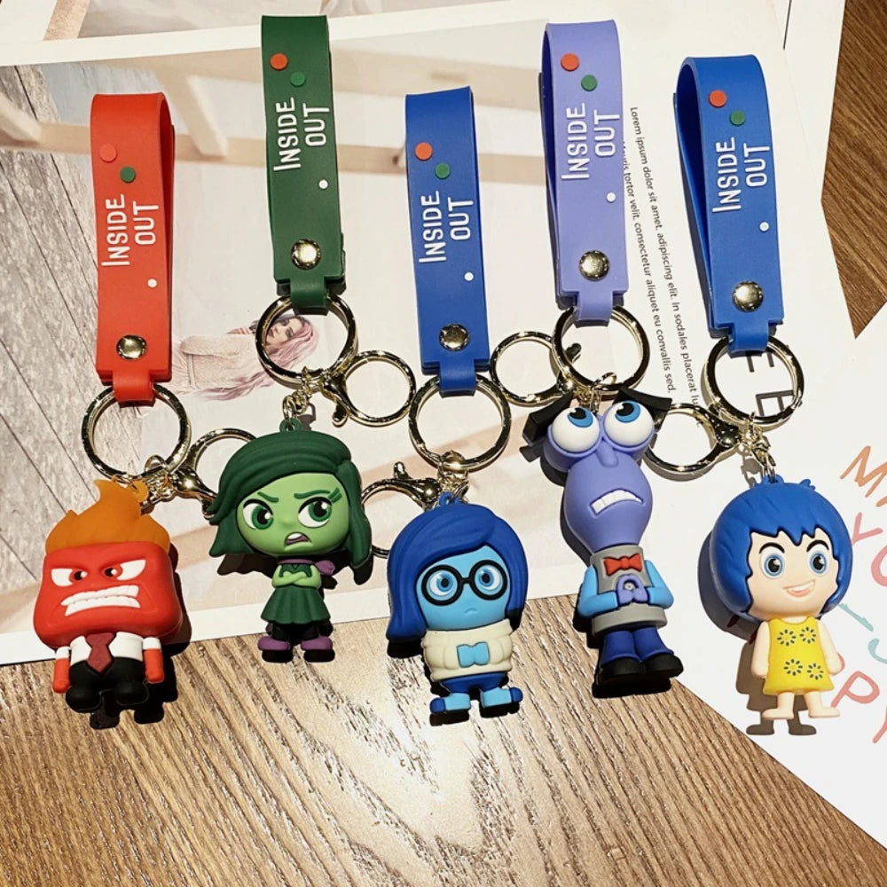 Disney Inside Out Keychains – Cartoon Joy, Sadness, Anger, Disgust & Fear Key Rings