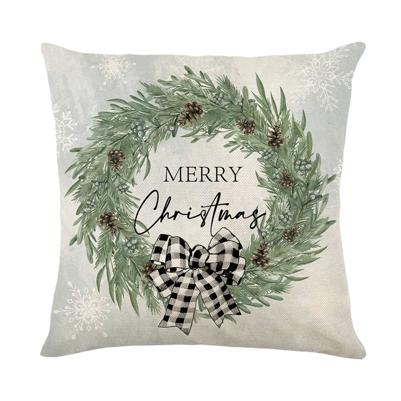 Decorative Linen Christmas Pillow Cover - Deer Tree Design