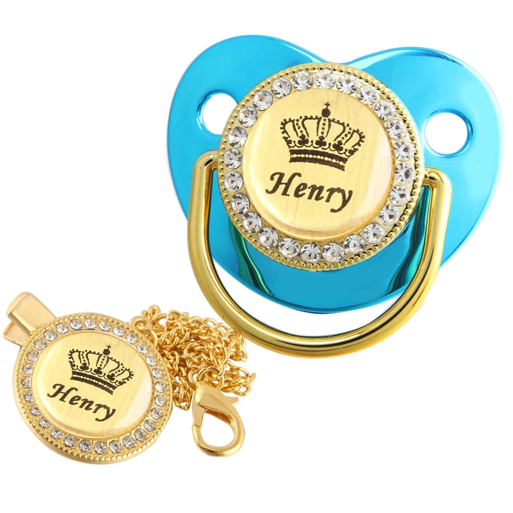 Personalized Baby Pacifier with Crown Design & Chain Clip