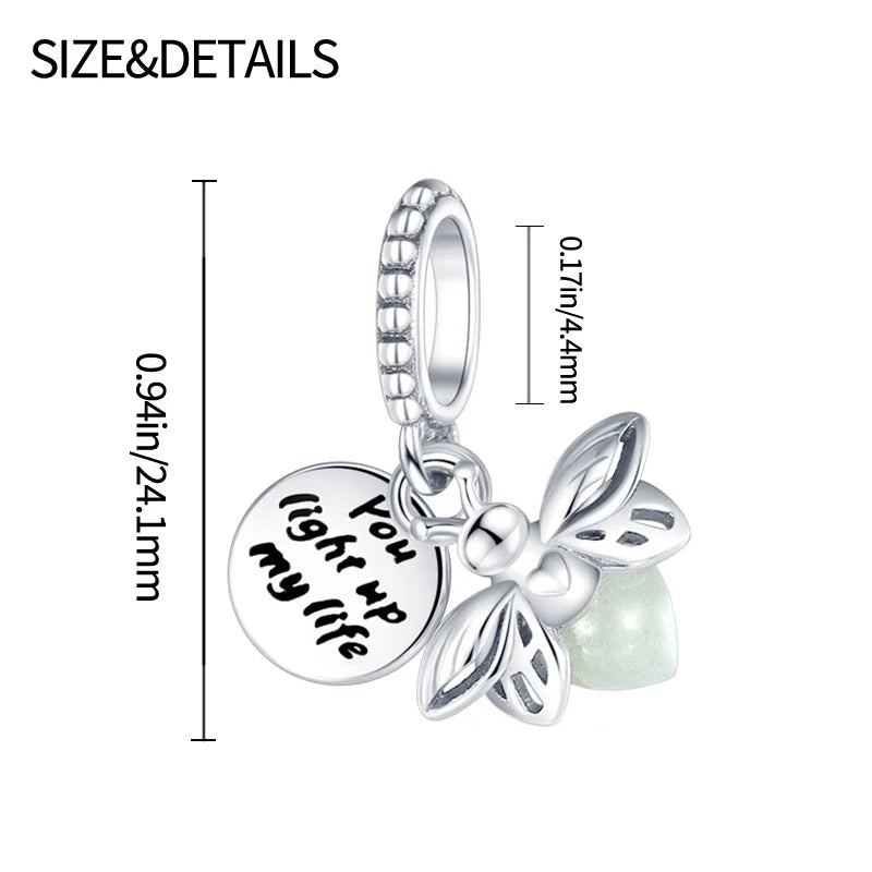 Night Glow Charm Beads - 925 Silver Firefly Pendant for Pandora Bracelets