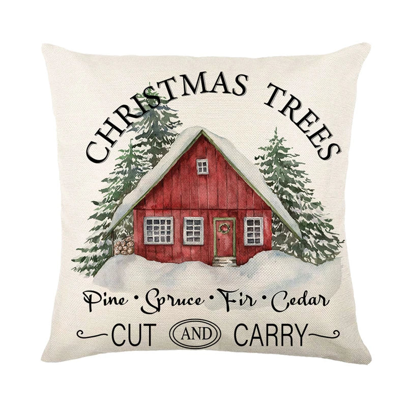 Decorative Linen Christmas Pillow Cover - Deer Tree Design