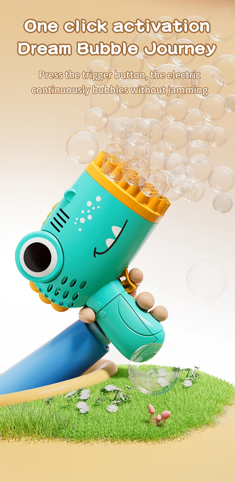 Bubble Gun with 40 Holes - Handheld Dinosaur Design for Kids' Outdoor Adventures