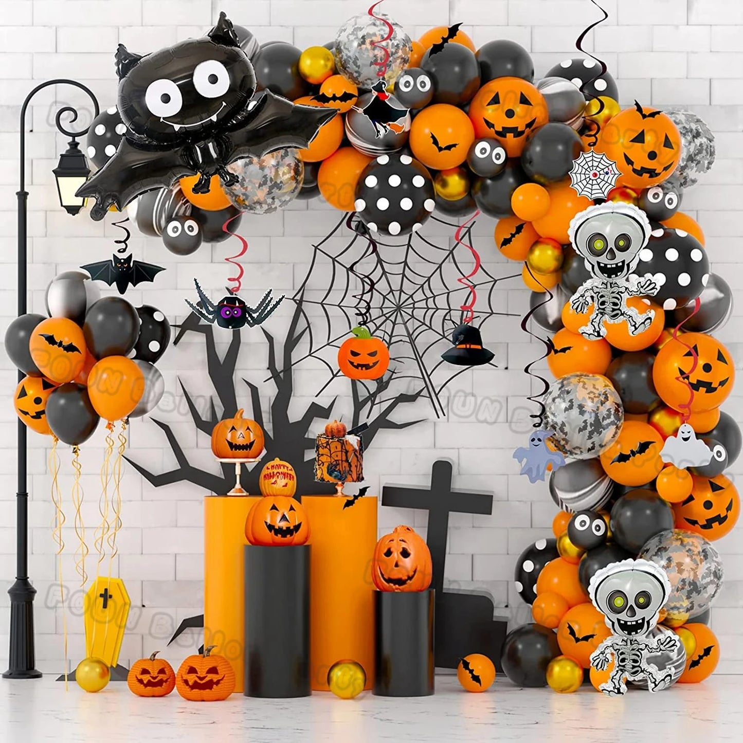 Halloween Balloon Garland Arch - Bat, Spider, Pumpkin Foil Balloons for Party Decorations & Baby Shower Supplies