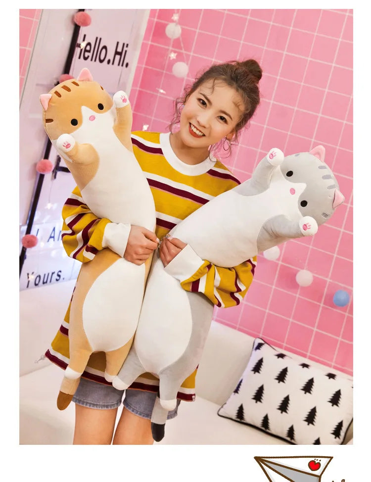 Cute Cat Pillow - Soft Plush Long Cat Stuffed Animal for Kids