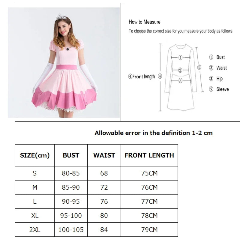 Peach Princess Costume for Women - Adult Fairy Tale Pink Princess Cosplay Fancy Dress