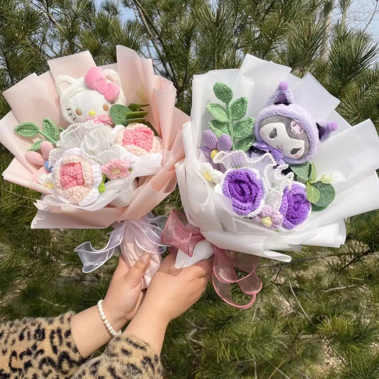 Hello Kitty Bouquet | Cute Cat Dolls with Artificial Flowers for All Occasions