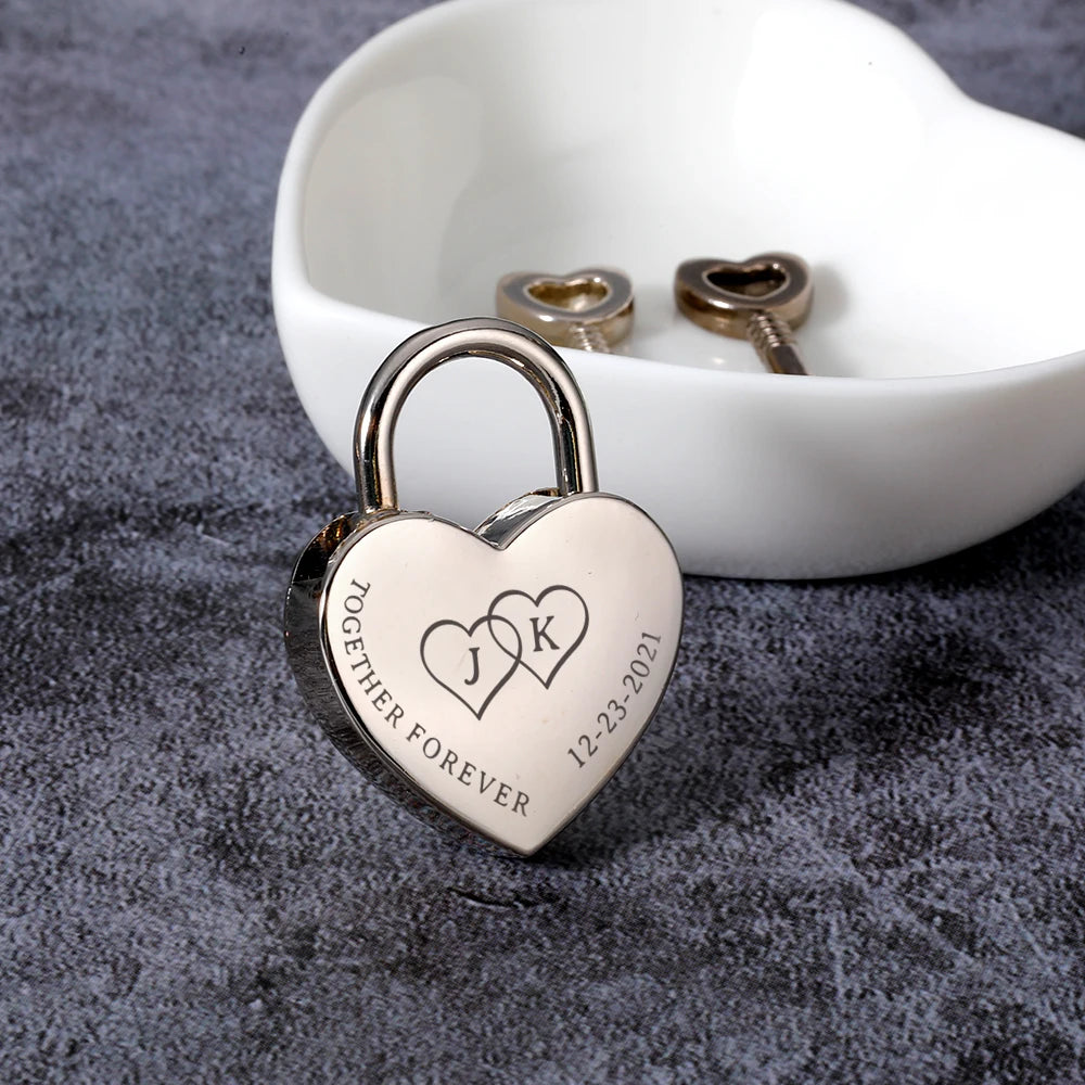 Engraved Heart Lock with Key - Ideal Honeymoon Travel Gift