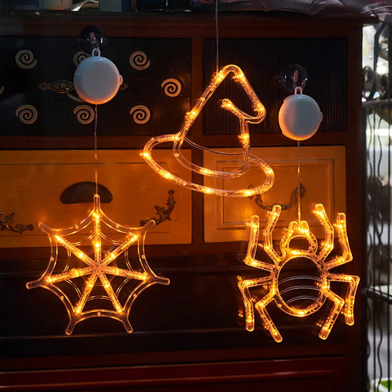 Halloween Window Lights - Pumpkin, Spider, Ghost, Witch Hat LED Decorations