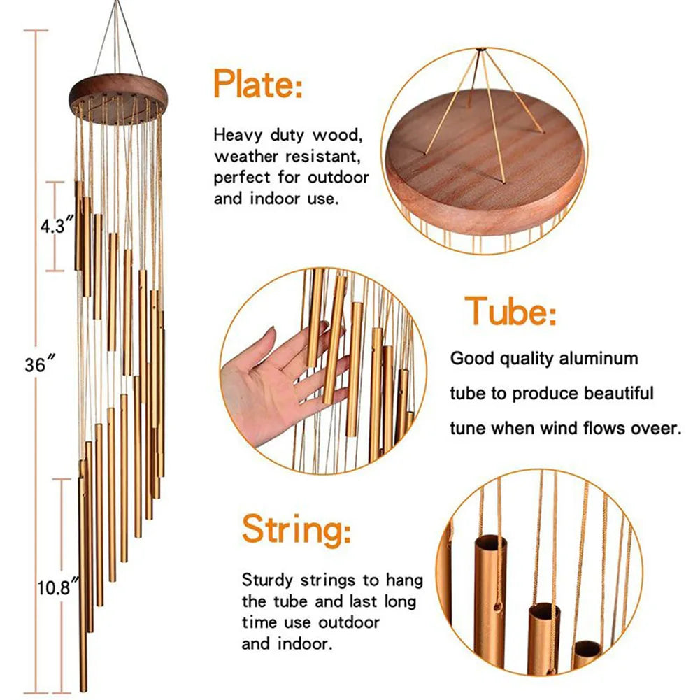 12-Tube Aluminum Alloy Wind Chimes - Gold & Silver Bells for Outdoors