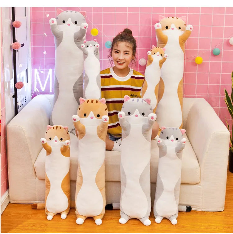 Cute Cat Pillow - Soft Plush Long Cat Stuffed Animal for Kids