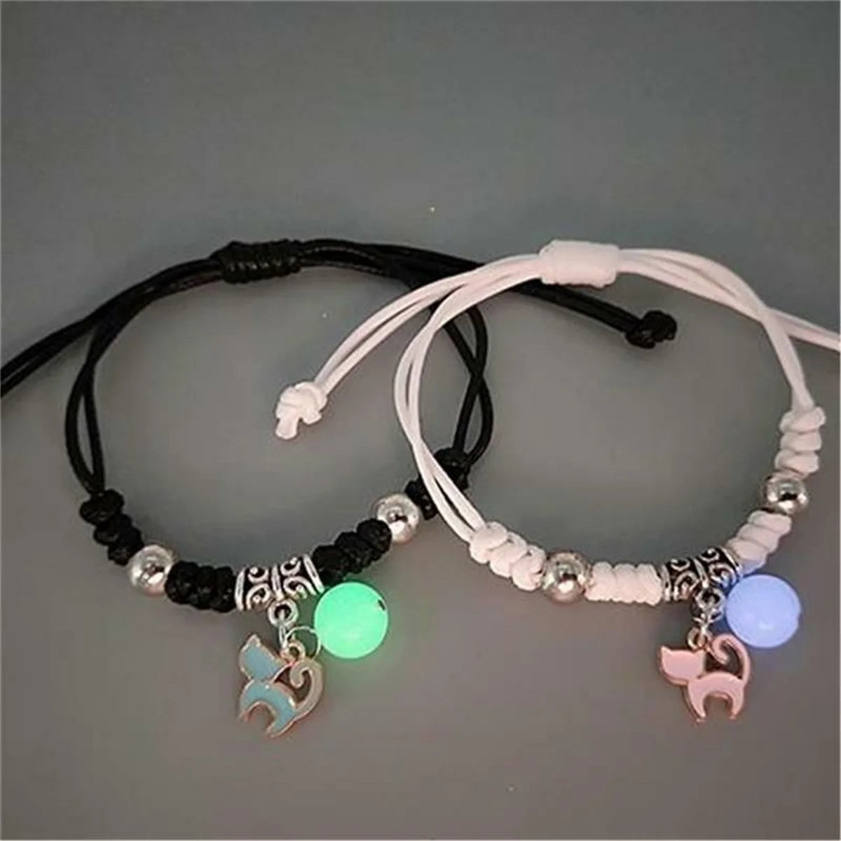 Matching Couple Bracelets - Luminous Beads with Star and Heart Charms