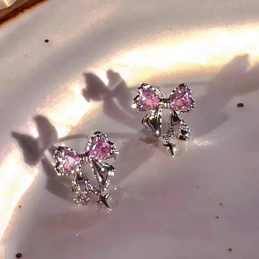 Pink Crystal Bowknot Earrings - Unique Y2K Zircon Studs for Stylish Looks