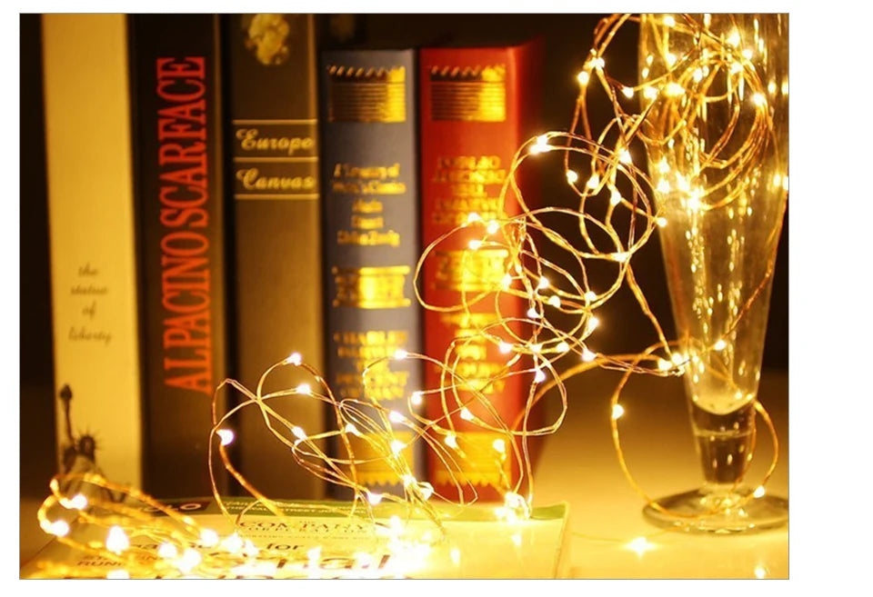 Holiday Decor with Copper Wire LED Tinsel Garland – Battery Powered for Christmas