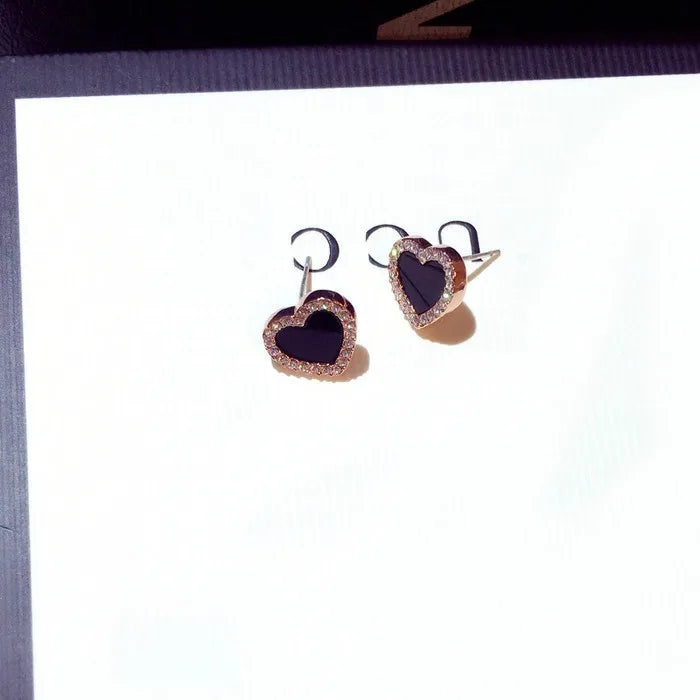 Cute Heart Stud Earrings - Engagement Enamel Jewelry in Rose Gold Color