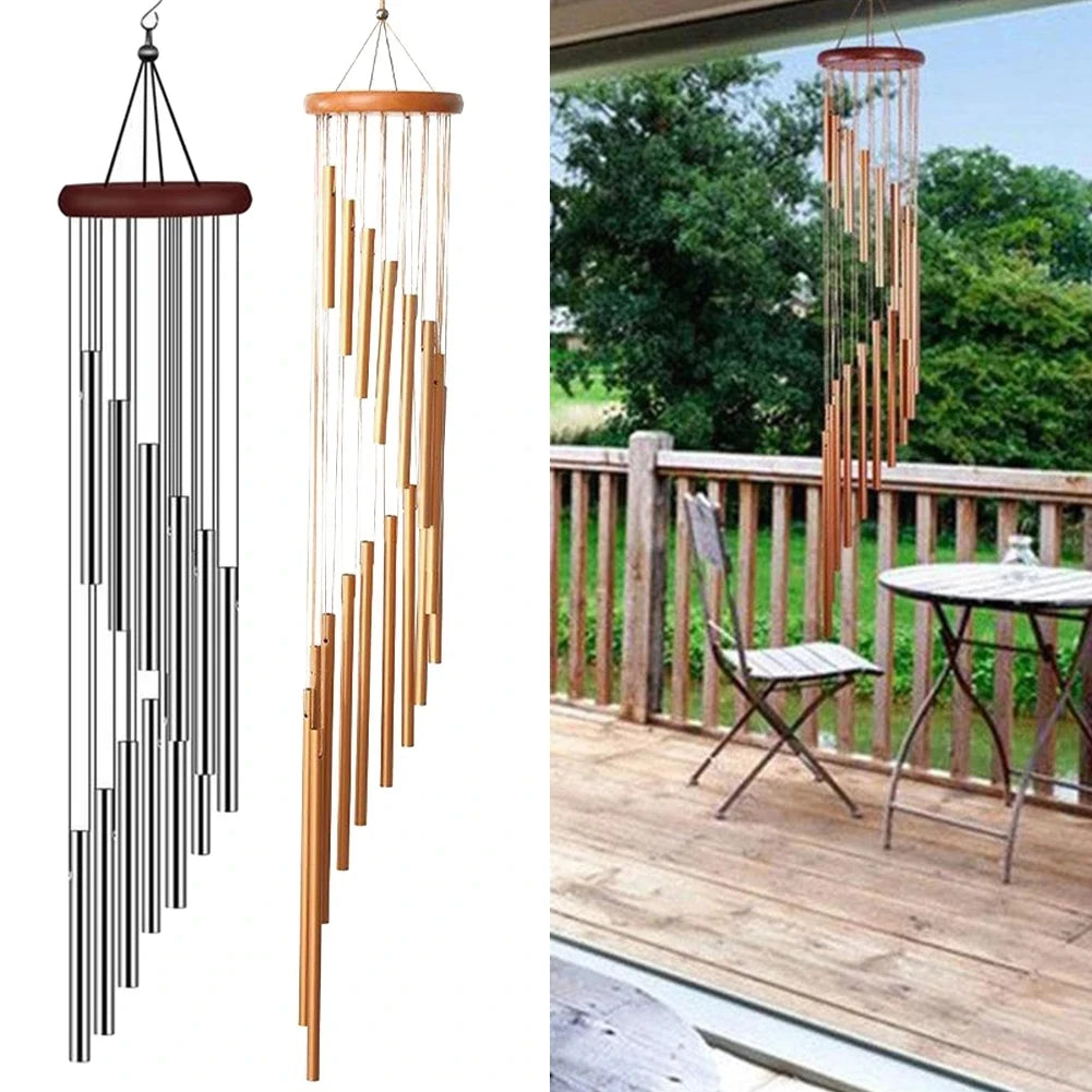 12-Tube Aluminum Alloy Wind Chimes - Gold & Silver Bells for Outdoors