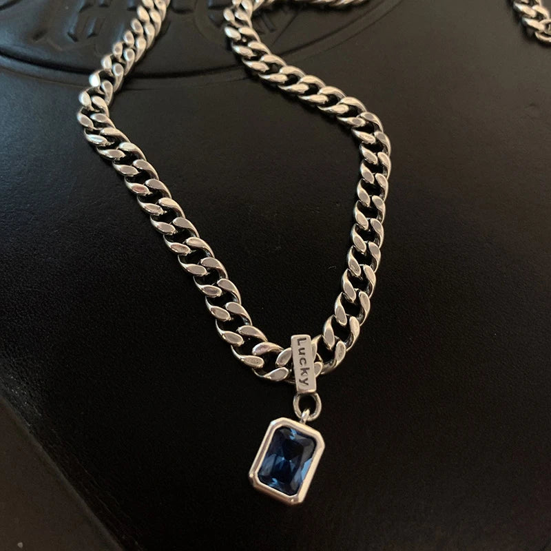 Customizable Square Blue Zirconia Necklace | Perfect for Any Occasion