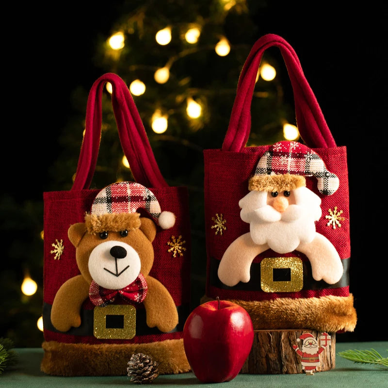 Christmas Eve Candy Handbag - Linen Cloth Storage Bag for Apples