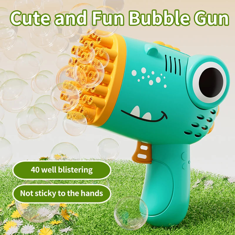 Bubble Gun with 40 Holes - Handheld Dinosaur Design for Kids' Outdoor Adventures