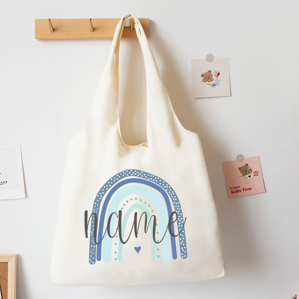 Personalised Rainbow Canvas Shoulder Bag - Custom Name Tote