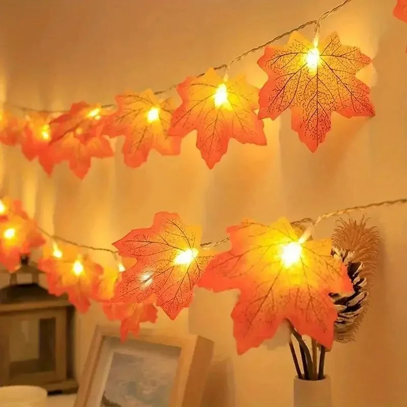 LED Thanksgiving Maple Leaf String Lights - Battery Powered Garland for Halloween & Holiday Decor