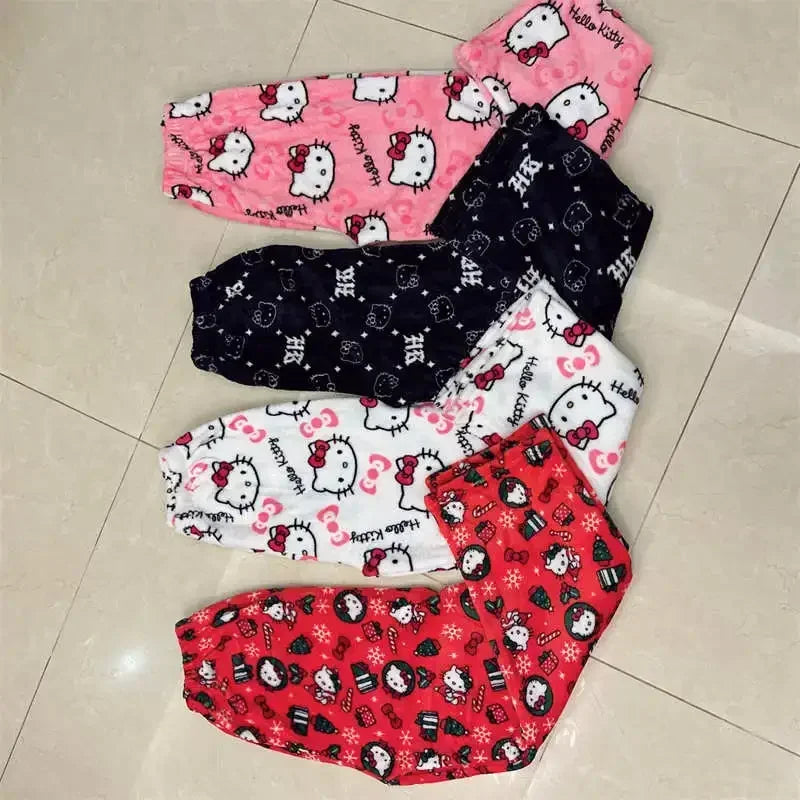 Hello Kitty Fleece Pajama Pants for Women – Thicken Anime Trousers, Ideal for Gifting