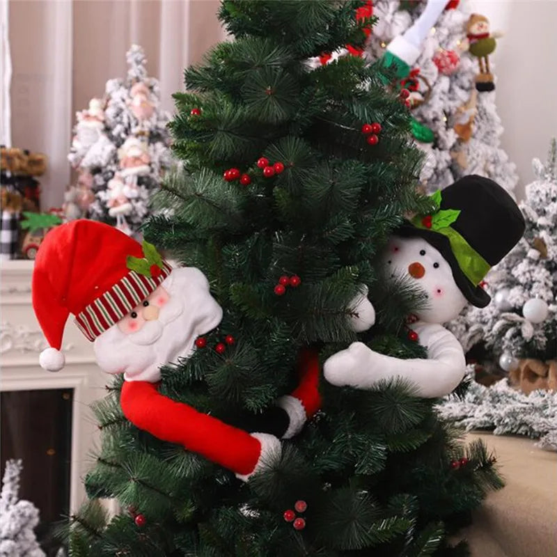 Festive Santa Claus & Snowman Tree Huggers - Christmas Decor