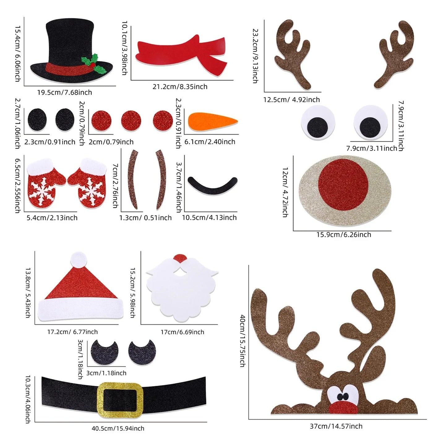 Merry Christmas Felt Window Stickers - Snowman, Santa, & Elk Decor