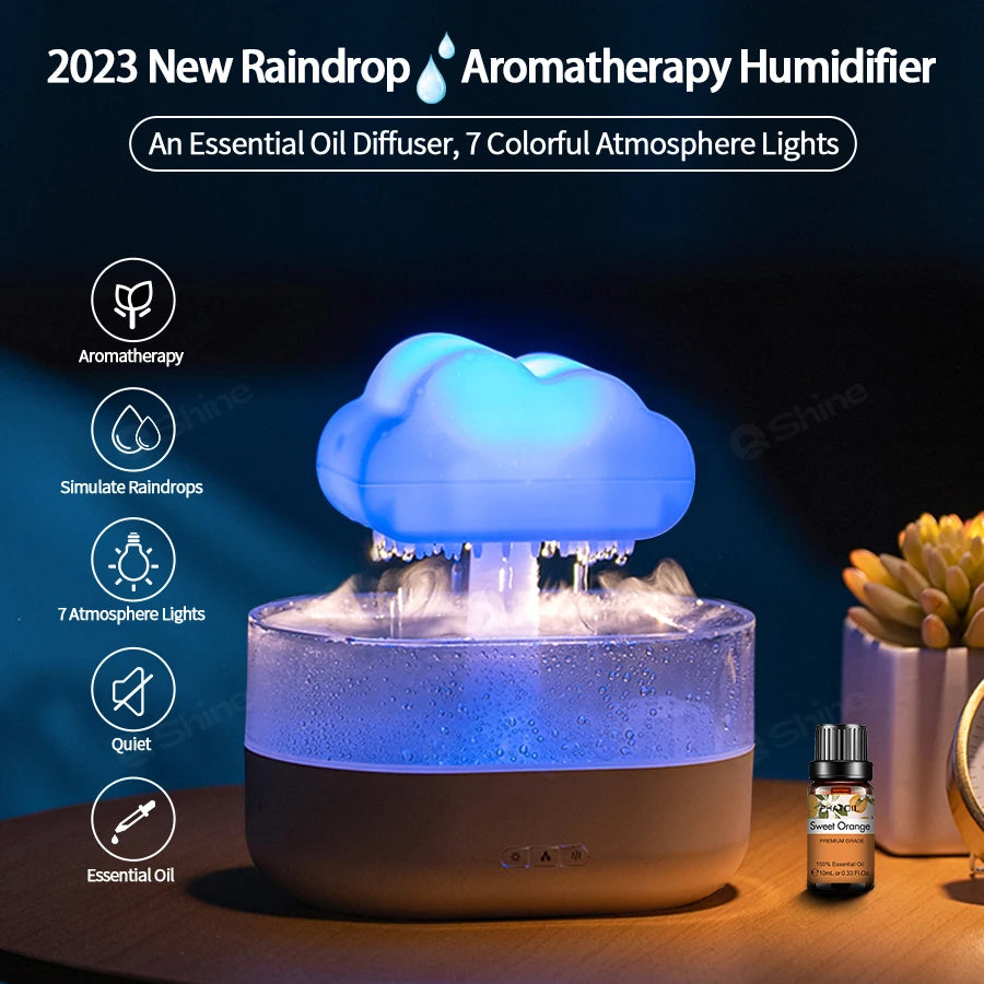 Rain Cloud Humidifier | Raindrop H2O Air Humidifier | Essential Oil Aroma Diffuser for Home Aromatherapy