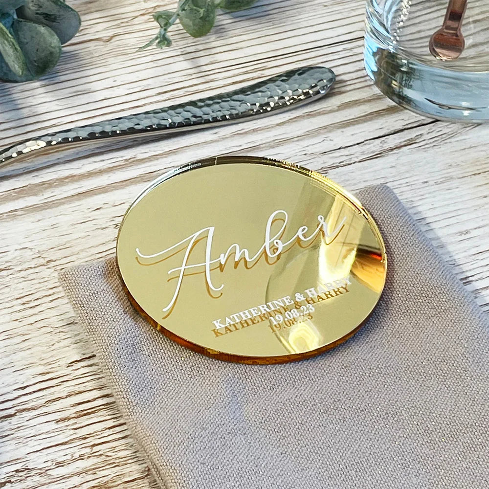 Personalized Wedding Place Names - Gold Mirror Acrylic Coasters