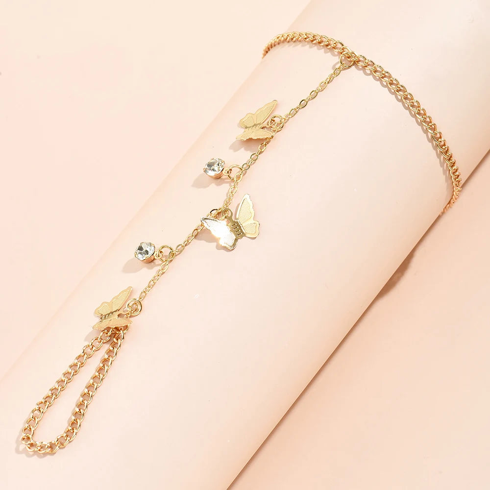 Butterfly Link Chain Bracelet with Connected Finger Ring | Trendy Gift For Her