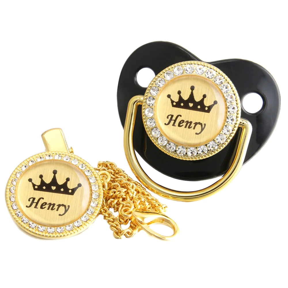 Personalized Baby Pacifier with Crown Design & Chain Clip