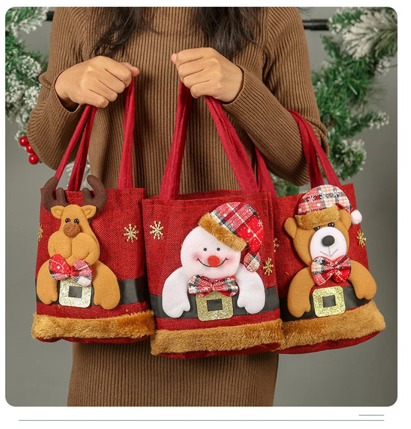 Christmas Eve Candy Handbag - Linen Cloth Storage Bag for Apples