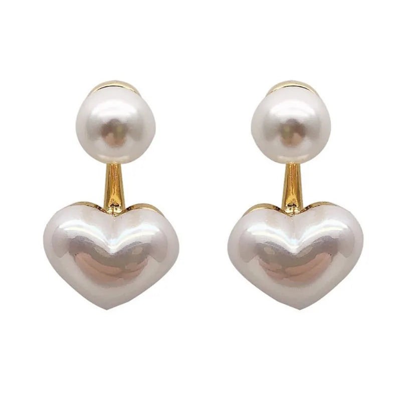 Heart and Round Pearl Earrings - Classic Studs for Party or Wedding