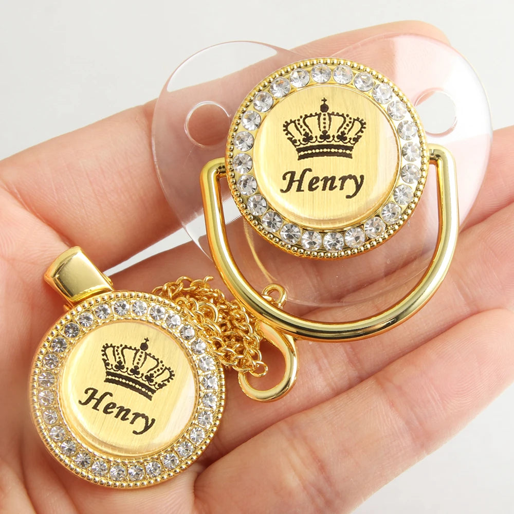 Personalized Baby Pacifier with Crown Design & Chain Clip